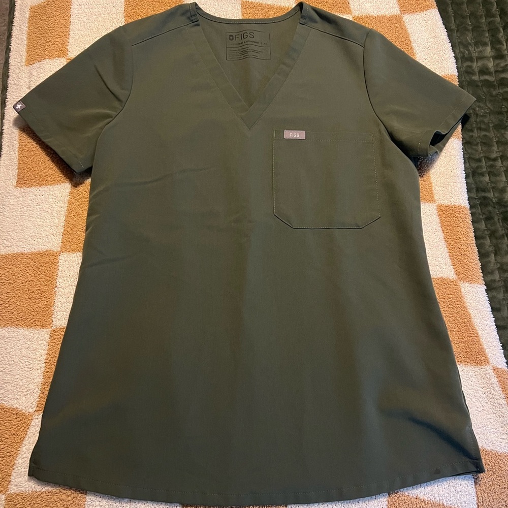 FIGS Olive Green V-neck Scrub Top